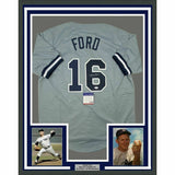 FRAMED Autographed/Signed WHITEY FORD 33x42 New York Grey Jersey PSA/DNA COA
