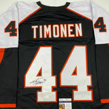 Autographed/Signed KIMMO TIMONEN Philadelphia Black Hockey Jersey JSA COA Auto
