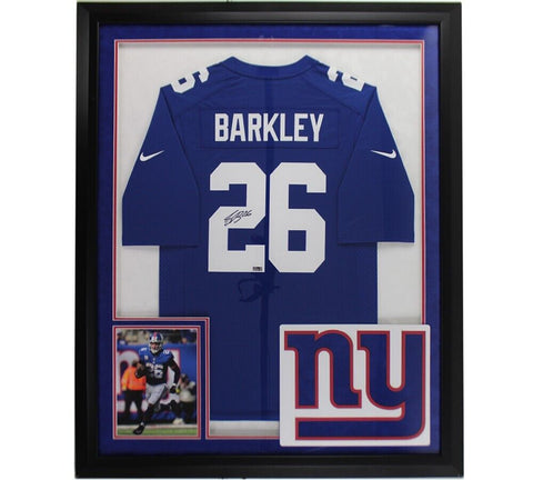 Saquon Barkley Signed New York Giants LED Framed Nike Blue NFL Jersey