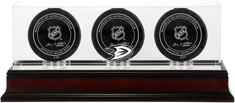 Anaheim Ducks Mahogany Three Hockey Puck Logo Display Case