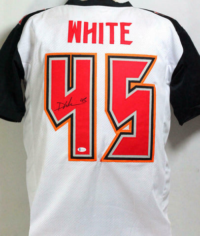 Devin White Autographed White/Black Pro Style Jersey- Beckett Witnessed *4