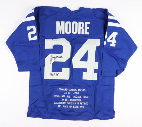 Lenny Moore Signed Baltimore Colts Career Stat Jersey Inscribed "HOF 75" JSA COA