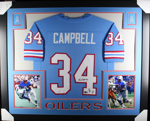 Earl Campbell Autographed Pro Style Framed Blue XL Jersey Beckett 36990