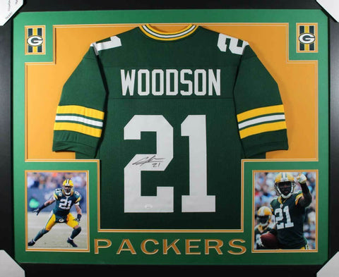 Charles Woodson Autographed Green Bay Packers Framed Green XL Jersey JSA 31064