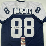 Autographed/Signed DREW PEARSON Dallas Thanksgiving Football Jersey JSA COA Auto