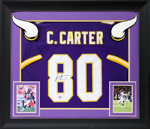 Cris Carter Authentic Signed Purple Pro Style Framed Jersey BAS Witnessed