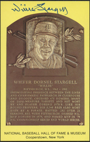 Pirates Willie Stargell Signed Gold Hall of Fame Plaque Postcard (JSA COA) Pops