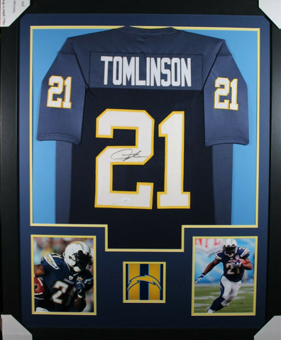LADAINIAN TOMLINSON (Chargers dark blue TOWER) Signed Auto Framed Jersey JSA