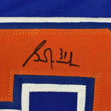 FRAMED Autographed/Signed GRANT FUHR 33x42 Edmonton Blue Jersey Beckett BAS COA