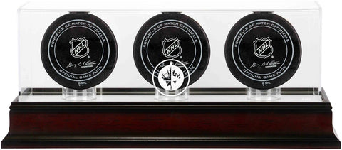 Winnipeg Jets Mahogany Three Hockey Puck Logo Display Case
