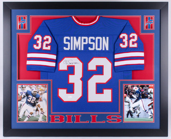 O. J. Simpson Signed Bills 35x43 Custom Framed Jersey (JSA)#1 Overall Pick Draft