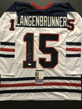 Autographed/Signed JAMIE LANGENBRUNNER Team USA Olympics Hockey Jersey JSA COA
