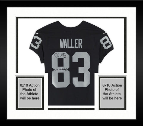 Framed Darren Waller Raiders Signed Black Elite Jersey w/Just Win Baby Insc