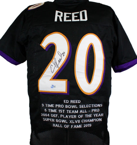 Ed Reed Autographed Black Pro Style STAT Jersey - Beckett W Hologram *Black