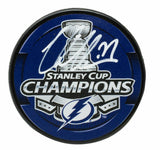 Victor Hedman Signed Lightning Stanley Cup Champs Logo Puck w/Case Fanatics