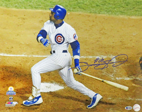 Sammy Sosa Signed Chicago Cubs 2003 NLCS Swinging 16x20 Photo - (Beckett COA)