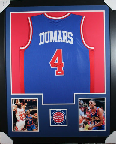 JOE DUMARS (Pistons blue TOWER) Signed Autographed Framed Jersey JSA