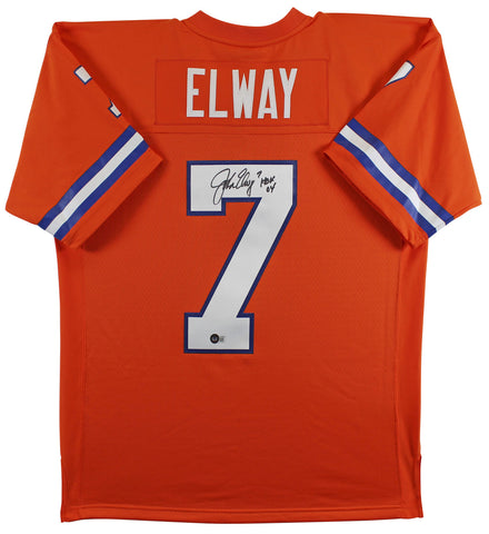 Broncos John Elway "HOF 04" Signed Orange Throwback M&N Jersey BAS Witnessed