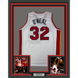 Framed Autographed/Signed Shaquille Shaq O'Neal 33x42 Heat White Jersey BAS COA