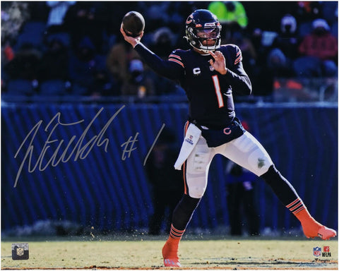 Justin Fields Chicago Bears Autographed 16" x 20" Scrambling Throw Photograph