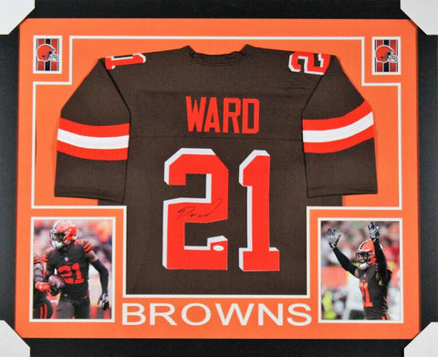 Denzel Ward Signed Cleveland Browns 35x43 Custom Framed Jersey Display (JSA COA)