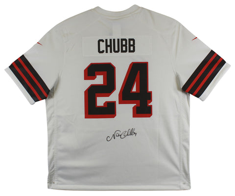 Browns Nick Chubb Authentic Signed White Nike Jersey Autographed BAS Witnessed