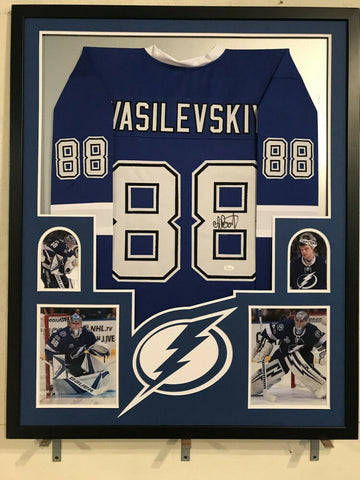 Andrei Vasilevskiy Signed Tampa Bay Lightning 34"x 42" Framed Jersey (JSA COA)