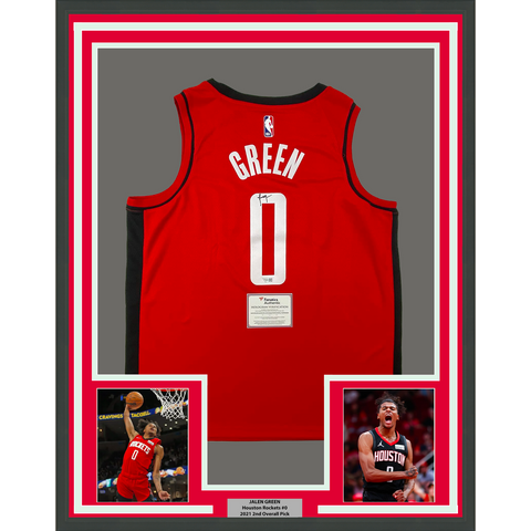 Framed Autographed Jalen Green 33x42 Rockets Red Authentic Jersey Fanatics COA