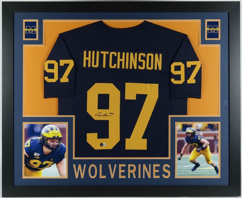 Aidan Hutchinson Signed Michigan Wolverines 35x43 Framed Jersey (Beckett) Lions
