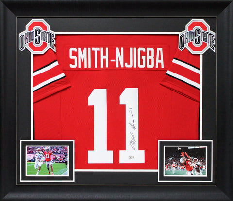 Ohio State Jaxon Smith-Njigba Signed Red Pro Style Framed Jersey BAS Witnessed