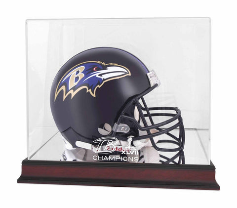 Baltimore Ravens Super Bowl XLVII Champs Mahogany Helmet Logo Display Case