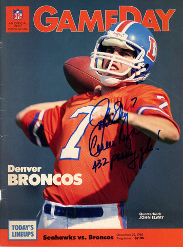 John Elway Signed Broncos vs Seahawks 12/22/1985 Gameday Magazine BAS 38762
