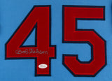 Bob Gibson Signed Cardinals 34" x 38" Custom Framed Jersey Display (JSA COA)