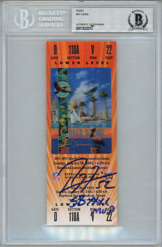 Ray Lewis Autographed Super Bowl XXXV Ticket SB MVP Beckett Slab 14734