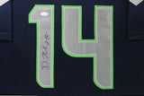 D.K. DK METCALF (Seahawks blue TOWER) Signed Autographed Framed Jersey JSA