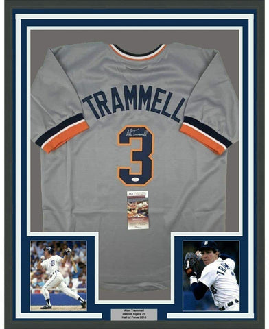 Framed Autographed/Signed Alan Trammell 33x42 Detroit Grey Jersey JSA COA