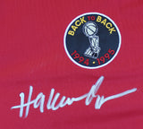 Rockets Hakeem Olajuwon & Clyde Drexler Signed Red M&N Warmup Jacket BAS Witness