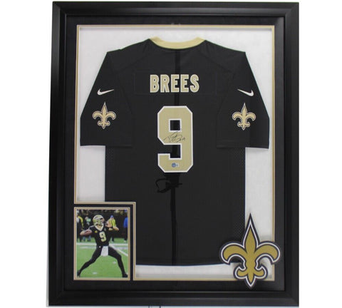 Drew Brees Signed New Orleans Saints LED Framed Nike Game Black NFL Jersey