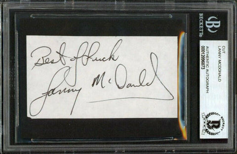 Flames Lanny McDonald "Best Of Luck" Signed 1.75x3.25 Cut Signature BAS Slabbed