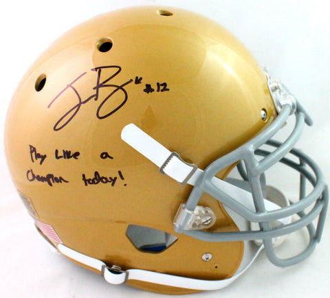 Ian Book Autographed F/S ND Gold Schutt Authentic Helmet W/ Insc- Beckett W *Blk