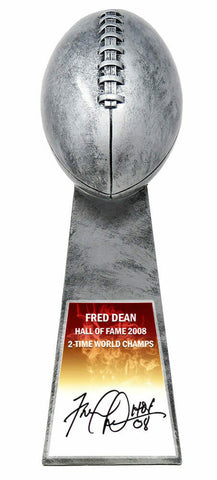 Fred Dean Signed Football World Champion Silver Trophy w/HOF'08 - SCHWARTZ COA