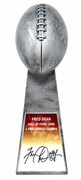 Fred Dean Signed Football World Champion Silver Trophy w/HOF'08 - SCHWARTZ COA