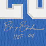 Barry Sanders Lions Signed Mitchell & Ness Blue Jersey w/"HOF 04" Insc