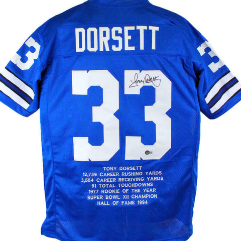 Tony Dorsett Autographed Blue Pro Style STAT Jersey - Beckett W Hologram Auth *R