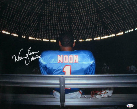 Warren Moon Signed Houston Oilers 16x20 On Bench Photo w/HOF - Beckett W Auth