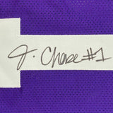 FRAMED Autographed/Signed JA'MARR CHASE 33x42 LSU Purple Jersey Beckett BAS COA