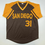 Autographed/Signed DAVE WINFIELD San Diego Brown Baseball Jersey JSA COA Auto