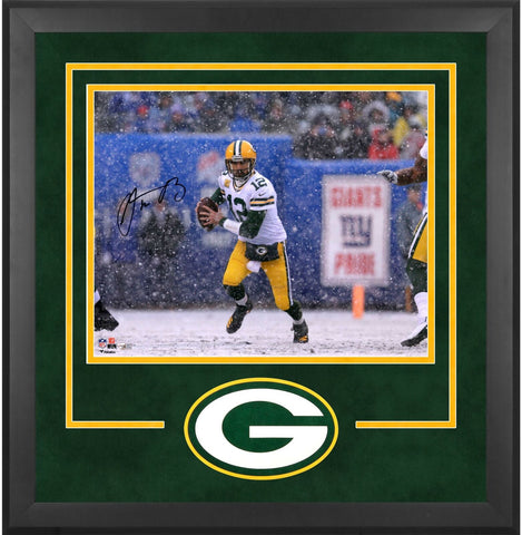 Aaron Rodgers Green Bay Packers Deluxe Frmd Signed 16" x 20" Snow Photo