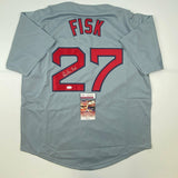 Autographed/Signed Carlton Fisk Boston Grey Baseball Jersey JSA COA Auto