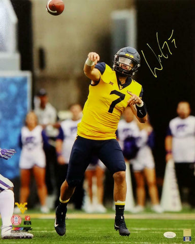 Will Grier Signed W. Virginia 16x20 Throwing in Yellow PF Photo- JSA W *Yellow